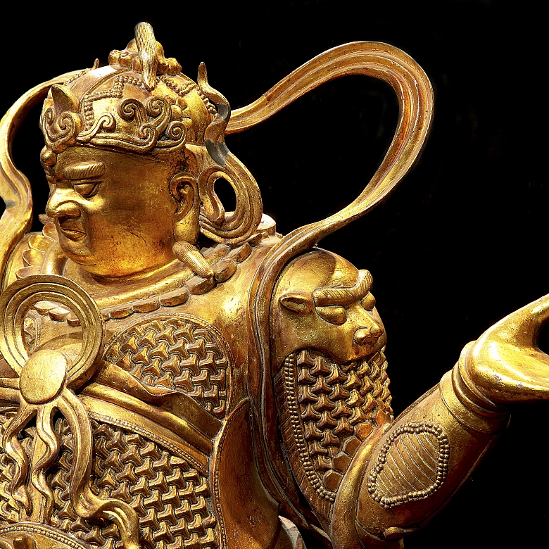Magnificent bronze figure of ‘Guăng Mù Tiān wáng, Heavenly King’, Ming dynasty