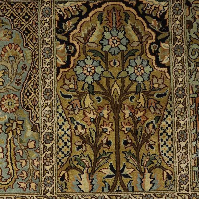 Alfombra kachemir seda pura, diseño Ghom, s.XX