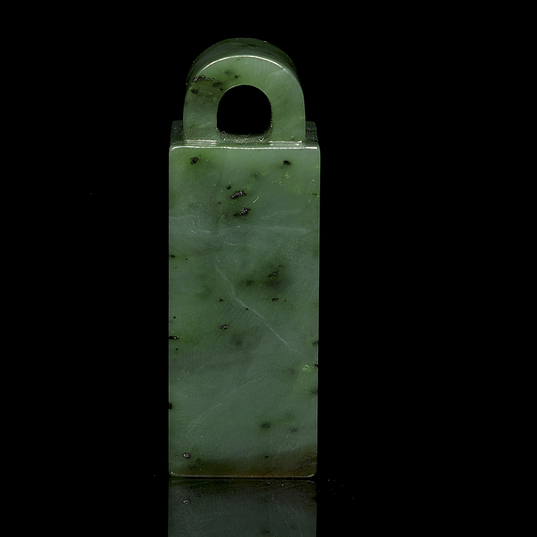 Sello de jade verde espinaca, dinastía Qing