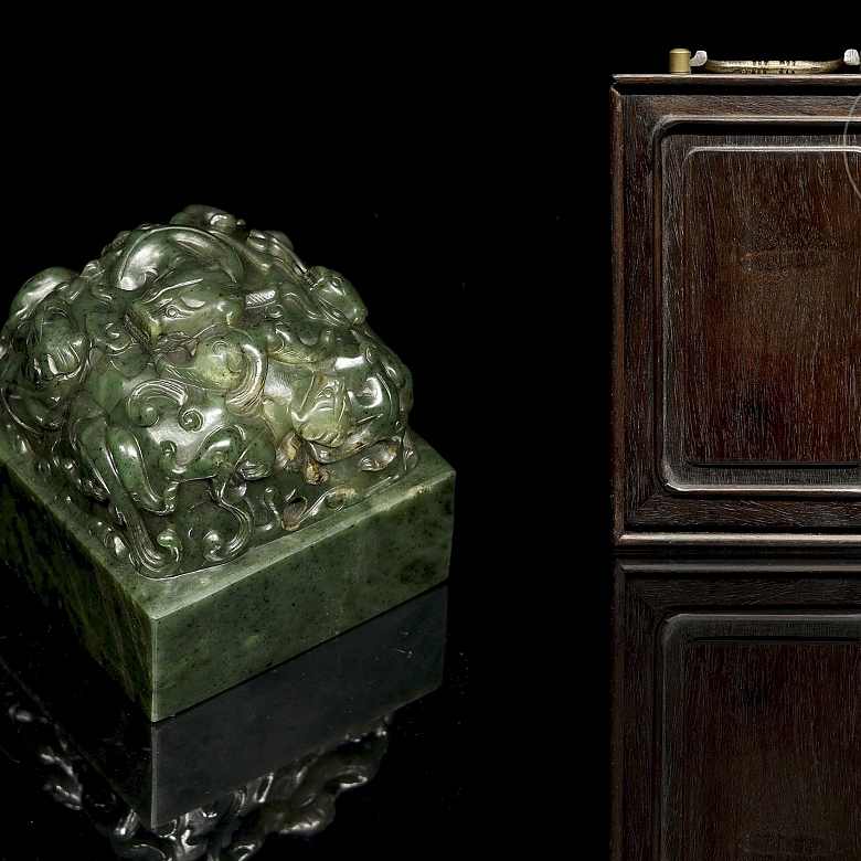 Sello de jade verde espinaca