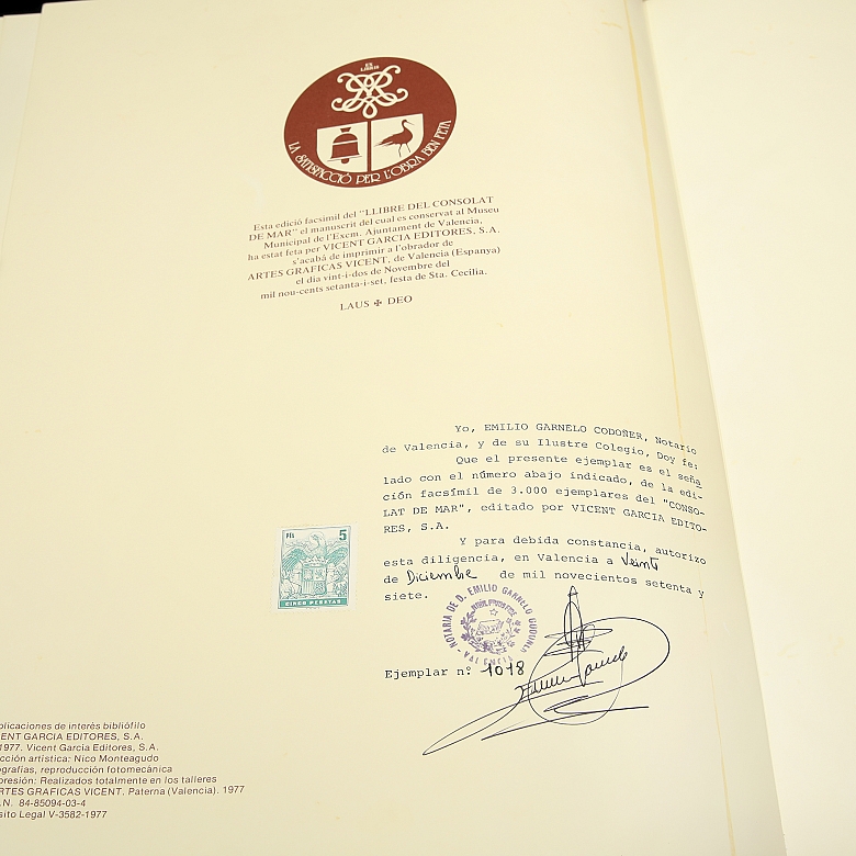 Facsimile of ‘Llibre del consolat de mar’, 1977