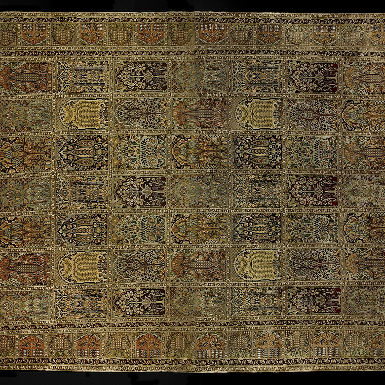 Alfombra kachemir seda pura, diseño Ghom, s.XX