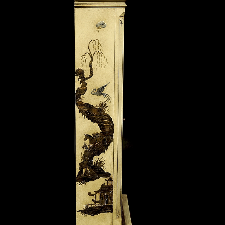 Reloj de antesala Grandfather estilo Chinoiserie, 'Tempus Fugit', c. 1970-1980