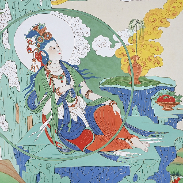 Pintura china “Guanyin de Agua y Luna”, con firma Zhang Daqian