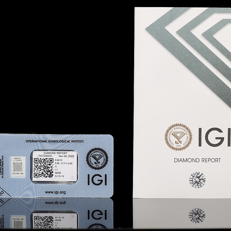 Diamante natural talla brillante, 0.64 ct, certificado IGI