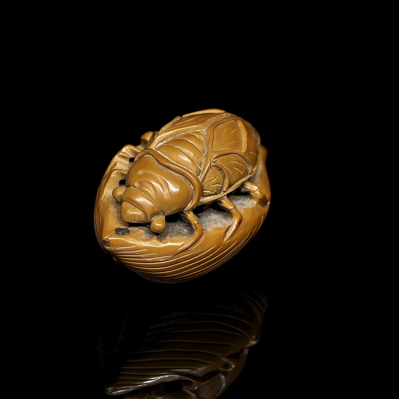 Wood carving ‘Cicada on a leaf’, 20th century - 4