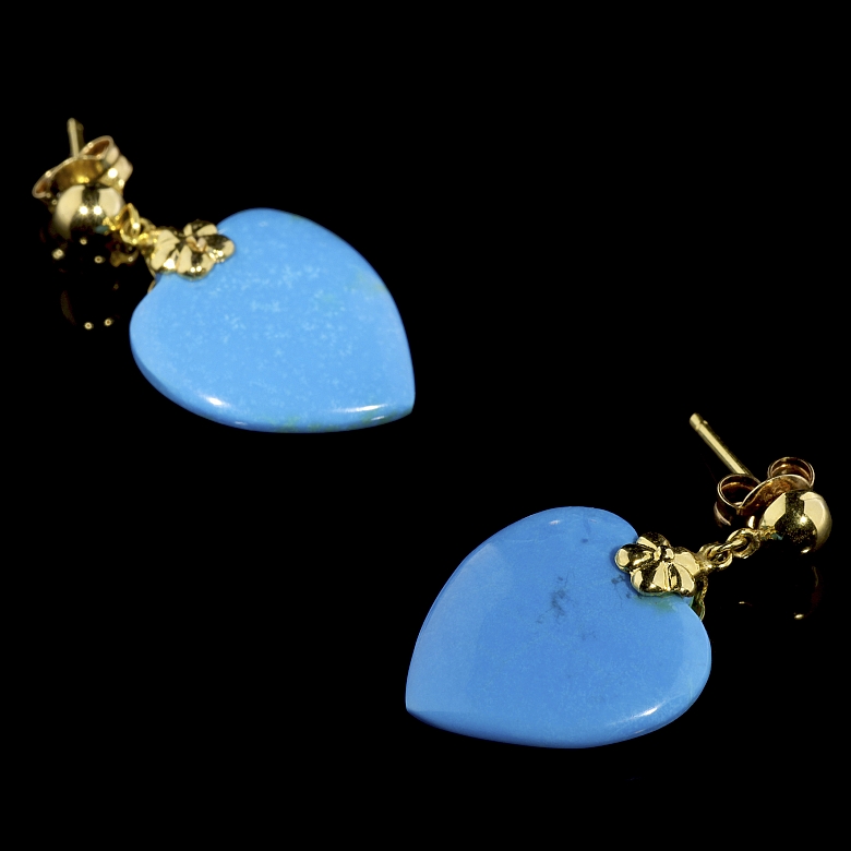 Pendientes en oro amarillo 18 kt con turquesa