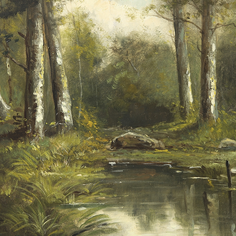Carolus Morizot (20th century) ‘Lake in the Grove’