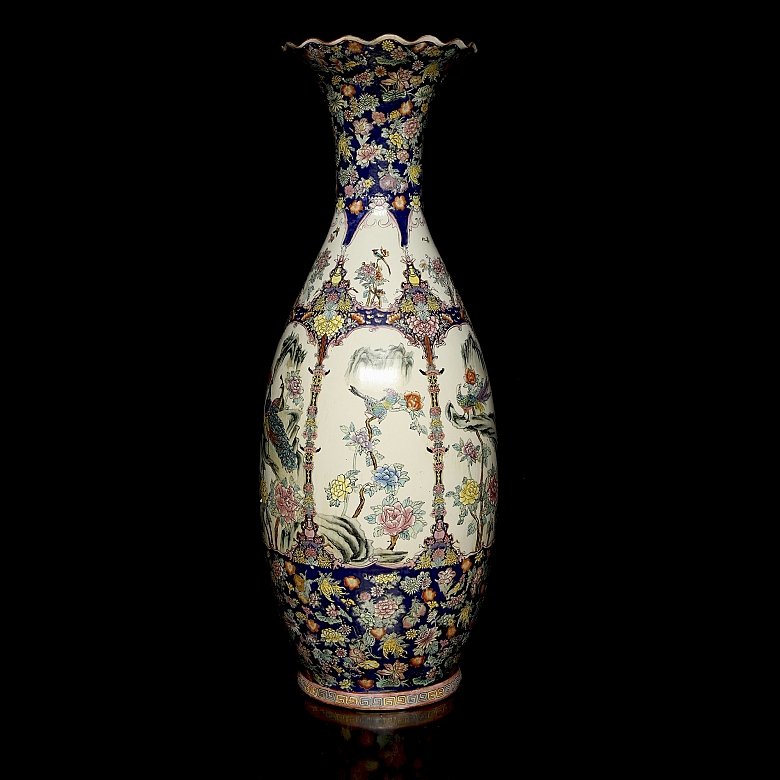 Gran jarrón de cerámica policromada familia rosa