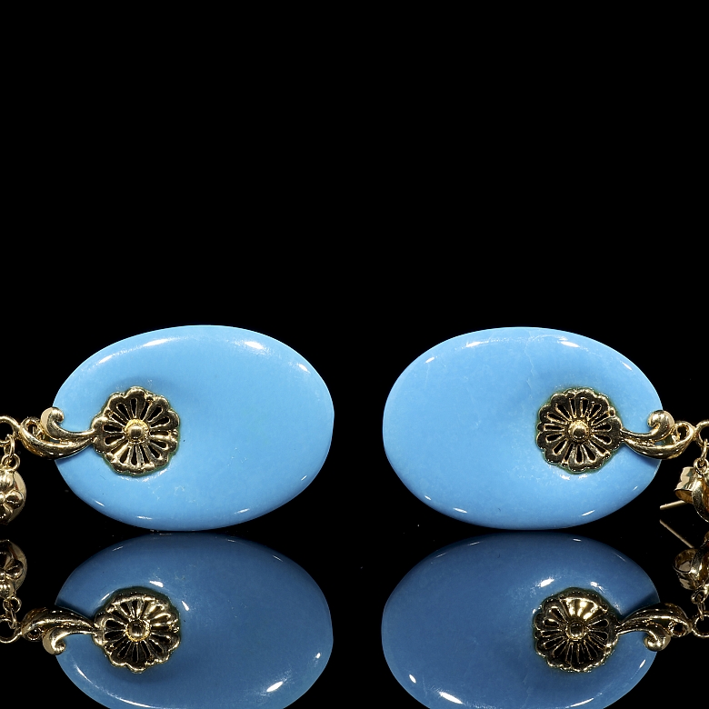 Earrings in 18kt yellow gold with turquoise - 1