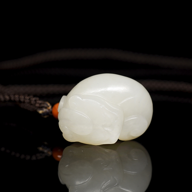 White jade pendant, “Coiled Dragon,” 20th century - 5