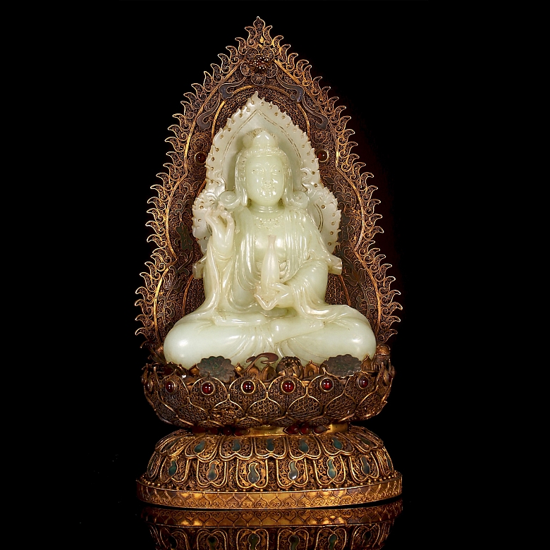 Jade blanco de Hetian y plata 
