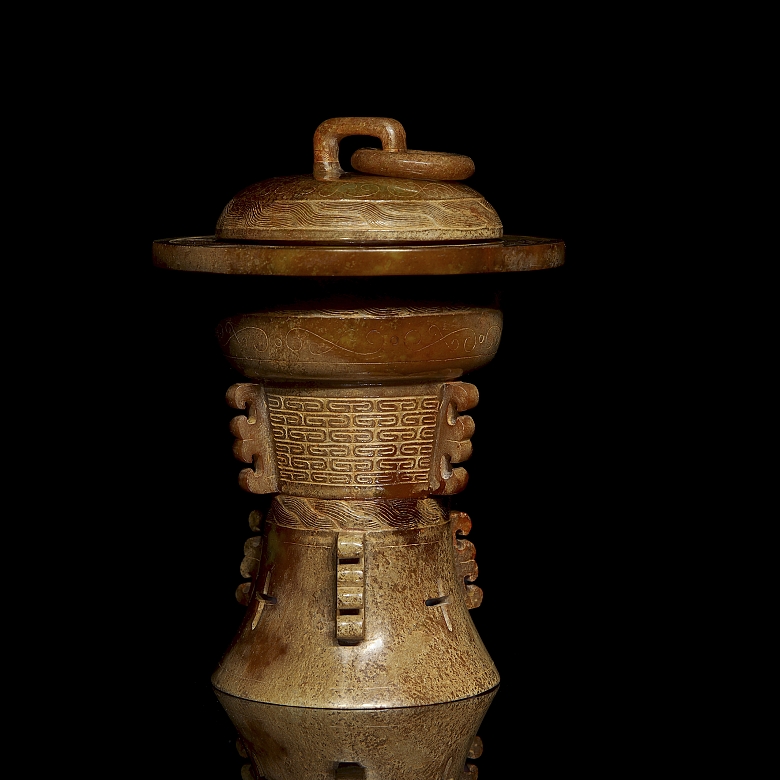 Lámpara de aceite de jade amarillo, periodo Reinos Combatientes