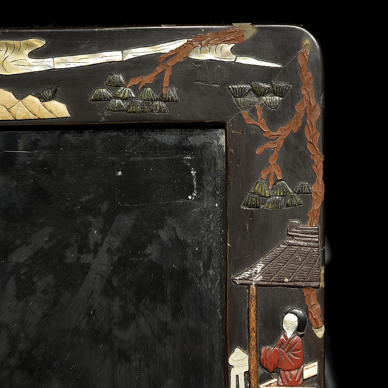 Pair of inlaid wooden mirrors, Qing dynasty. - 3