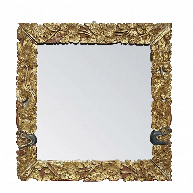 印尼雕花木镜，20世纪