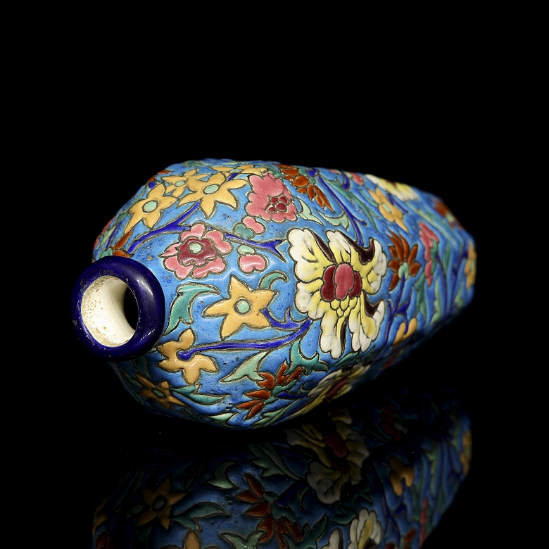 Longwy, hexagonal ceramic vase ‘Flowers’, early 20th century