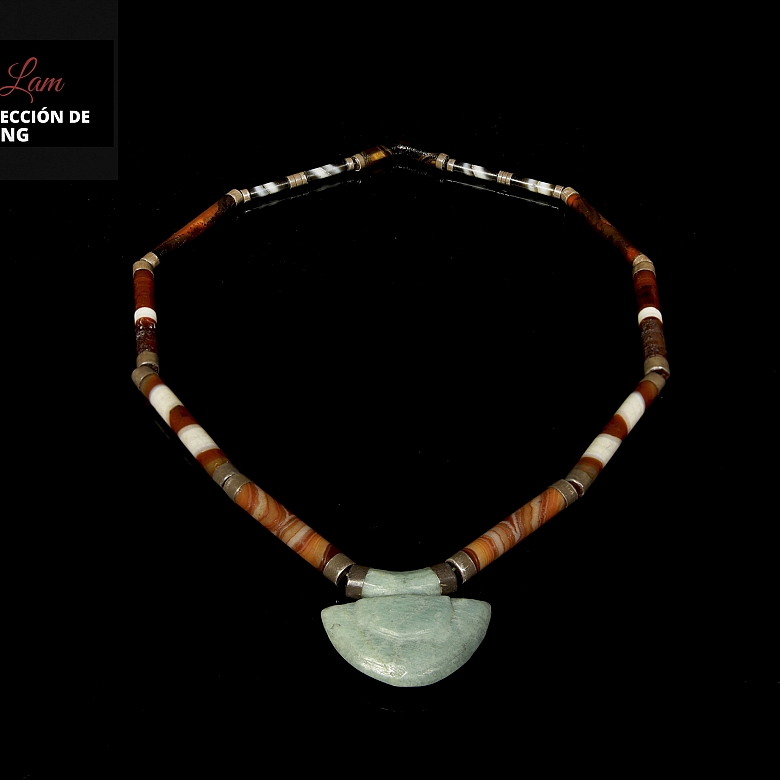 Collar de cuentas de ágata, plata y amazonita, dinastía Yuan