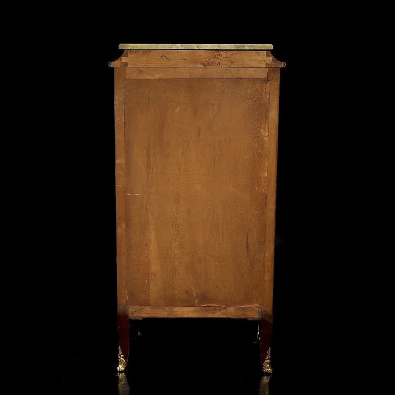 Chiffonier estilo Luis XV de madera y mármol, med. s.XX
