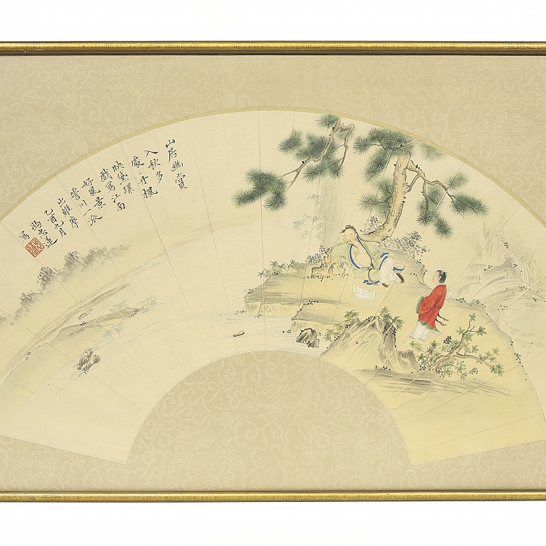 Hand-painted fan leaf, 20th century - 1