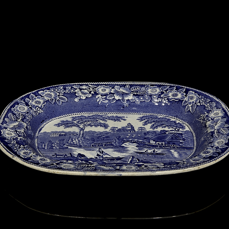 柳树纹“野玫瑰”托盘，斯塔福德郡，19世纪 - 4