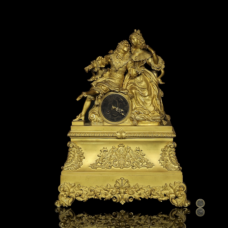 Reloj de sobremesa de bronce dorado, Napoleón III, Francia, S.XIX