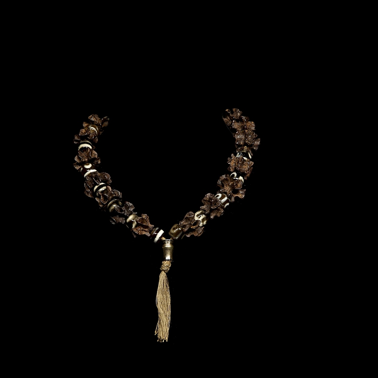 Pulsera tibetana de semillas y Dzi, dinastía Qing
