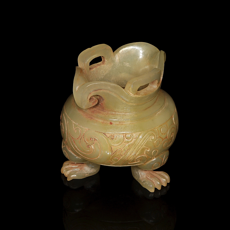 Incensario de jade blanco tallado, periodo Reinos Combatientes