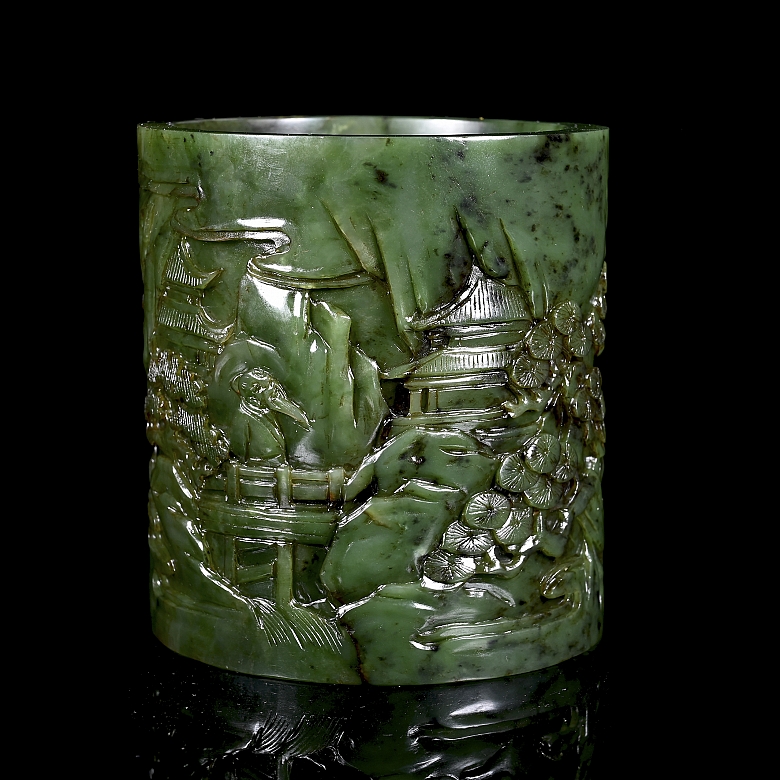 Portapinceles de jade verde espinaca
