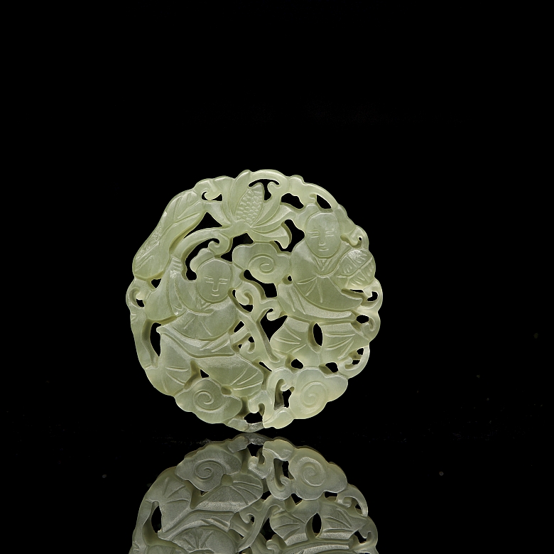 Carved jade medallion ‘Characters’, 20th century