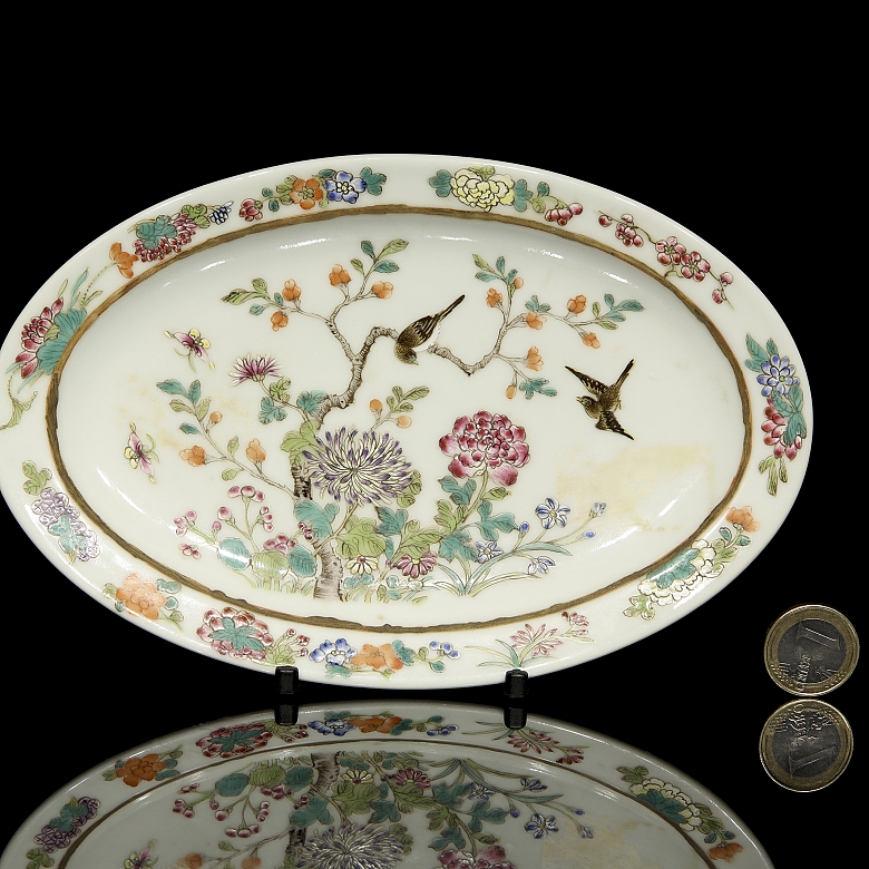Rose family porcelain tray ‘Birds and Peonies’, with Guangxu mark - 5