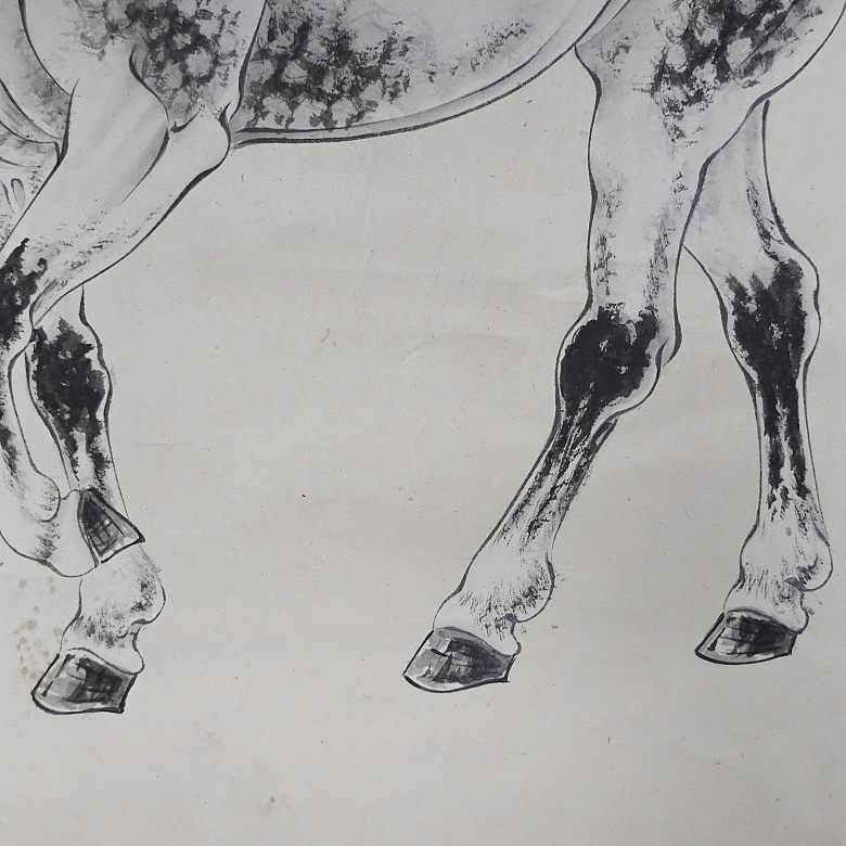 Pintura china “Caballo”, con firma Pu Zuo