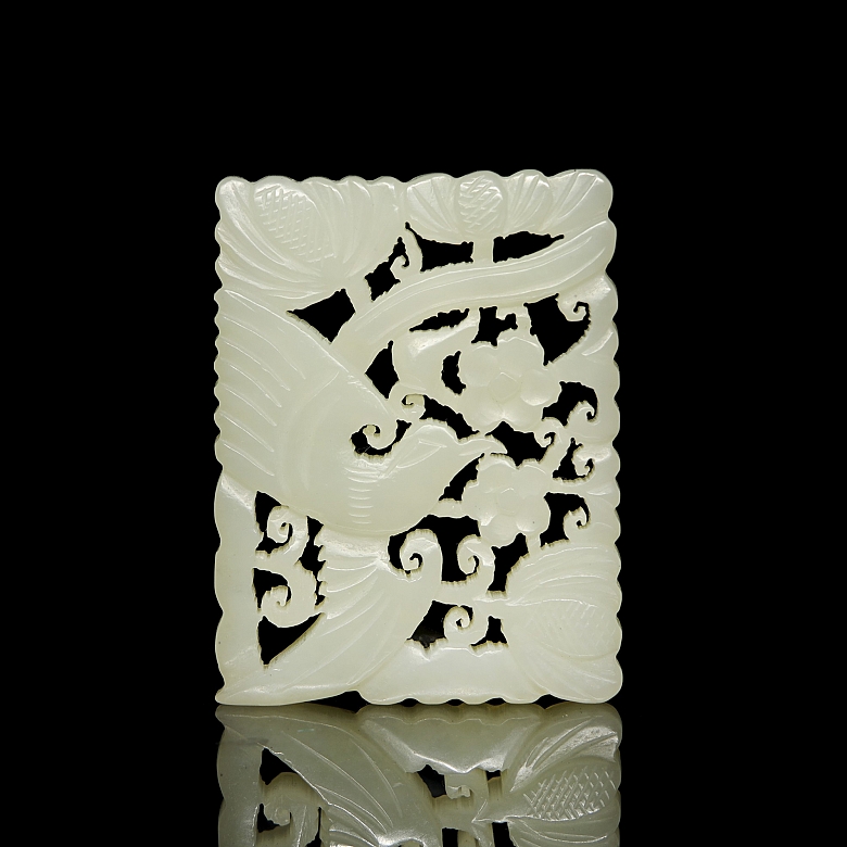 Carved jade plaque, ‘Bird and Flowers,’ Qing dynasty