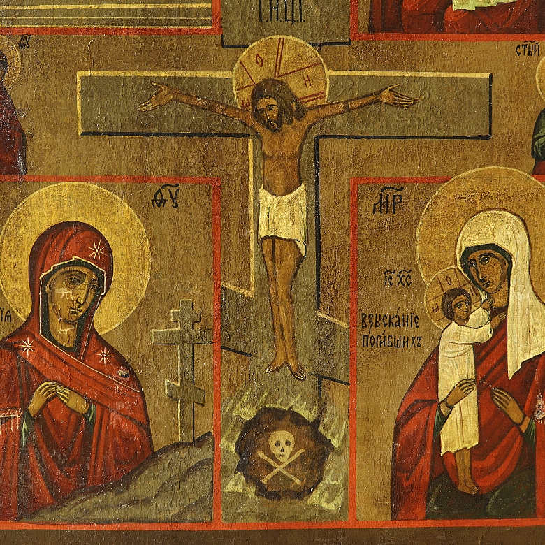 Orthodox icon, “The Crucifixion and the Four Virgins,” 20th century