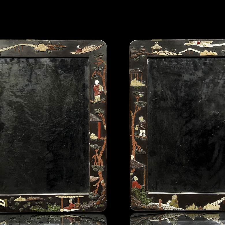 Pair of inlaid wooden mirrors, Qing dynasty. - 8
