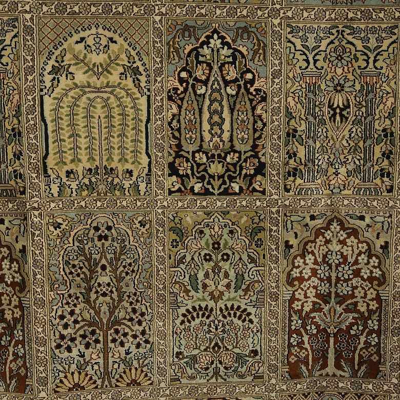 Alfombra kachemir seda pura, diseño Ghom, s.XX