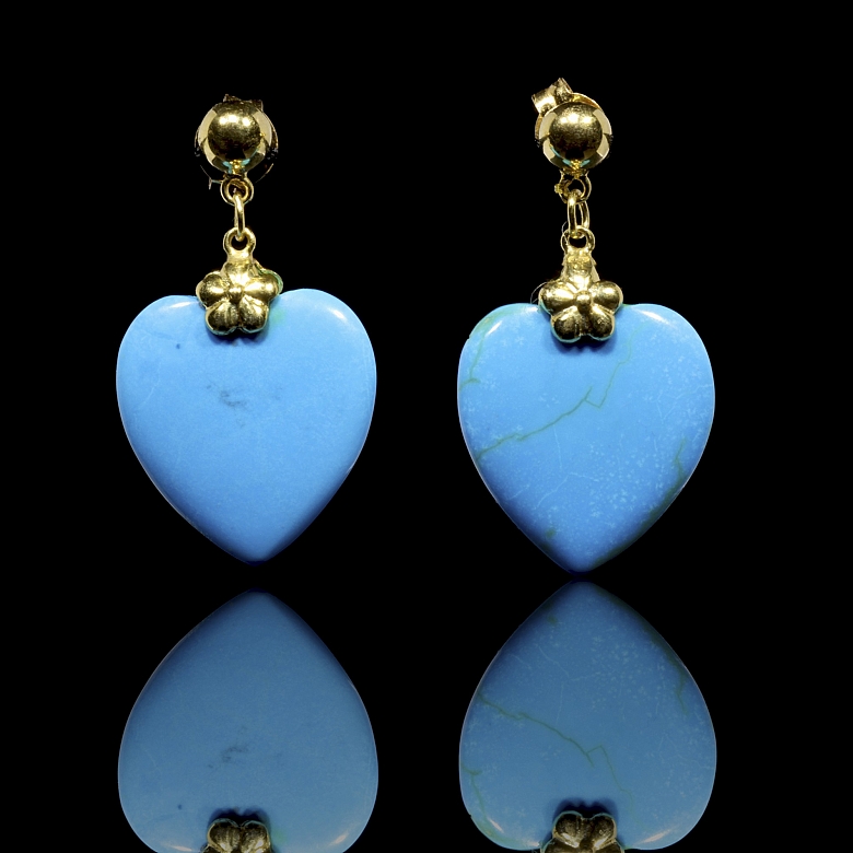 Pendientes en oro amarillo 18 kt con turquesa