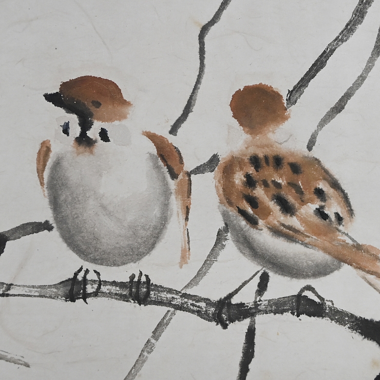 Chinese painting ‘Sparrows on Branches’, signed by Xu Beihong
