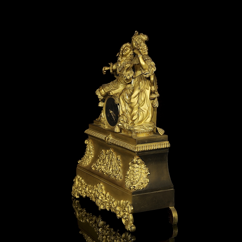 Reloj de sobremesa de bronce dorado, Napoleón III, Francia, S.XIX