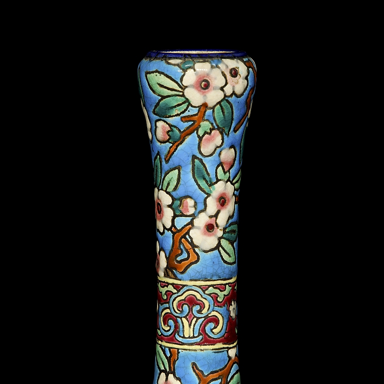 Longwy, glazed ceramic vase ‘Branch in bloom’, 20th century