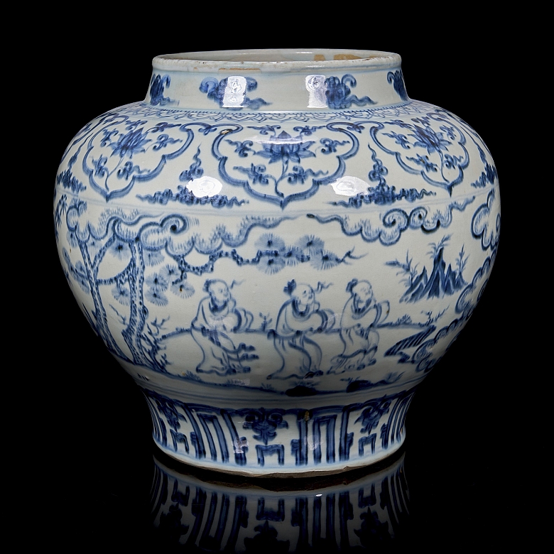 Globe vase ‘Figures in Landscape’ in underglaze blue, Ming dynasty
