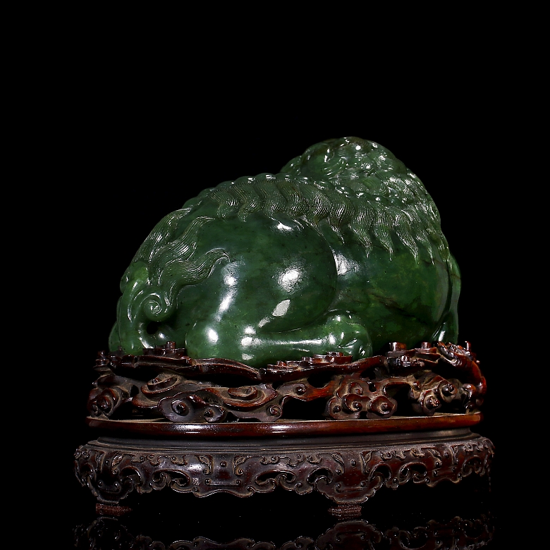 Pareja de figuras de jade verde espinaca 