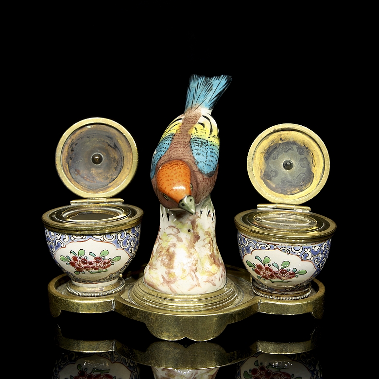 Mennecy Porcelain double writing desk “Bird on branch” 18th-19th centuries - 6