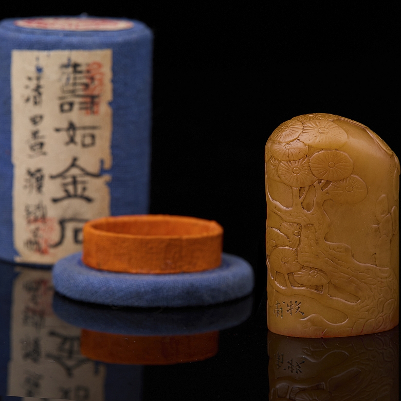 Tianhuang stone seal ‘Landscape with Heron’, Qing dynasty