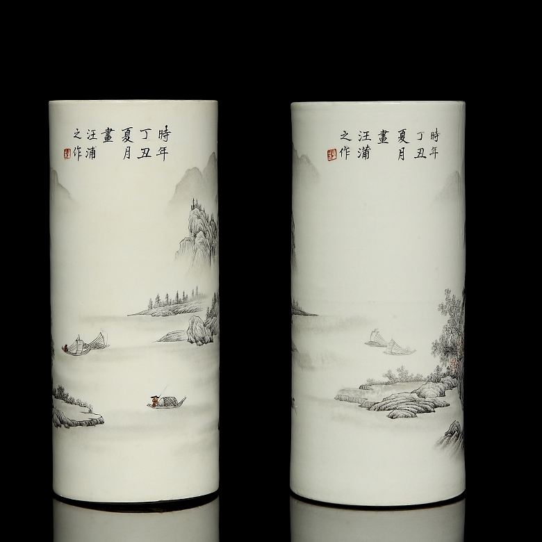 Pair of vases “Landscape with poem”, Qing dynasty - 1