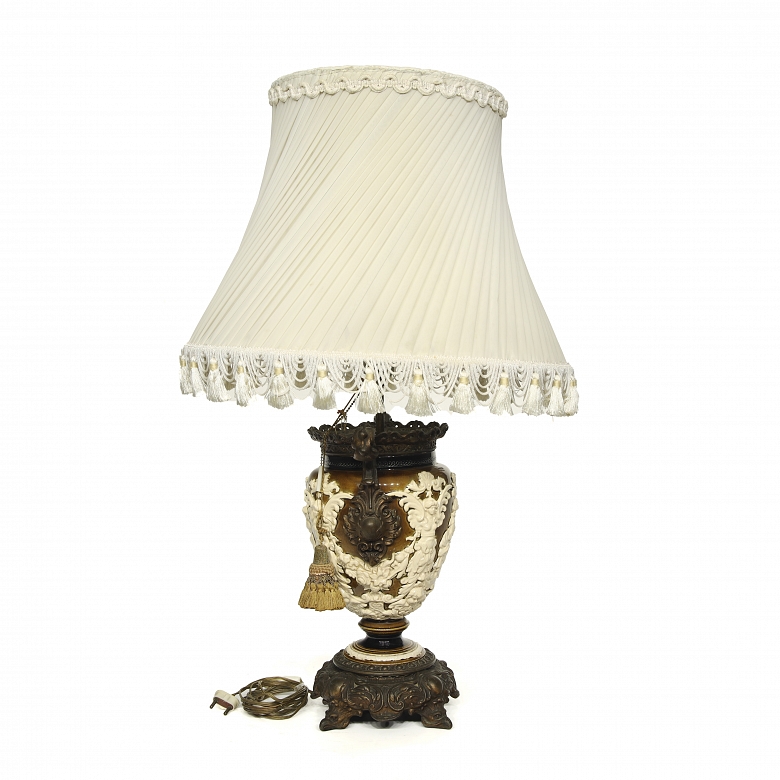 Porcelain and bronze table lamp, ‘Gallant Scenes,’ 20th century