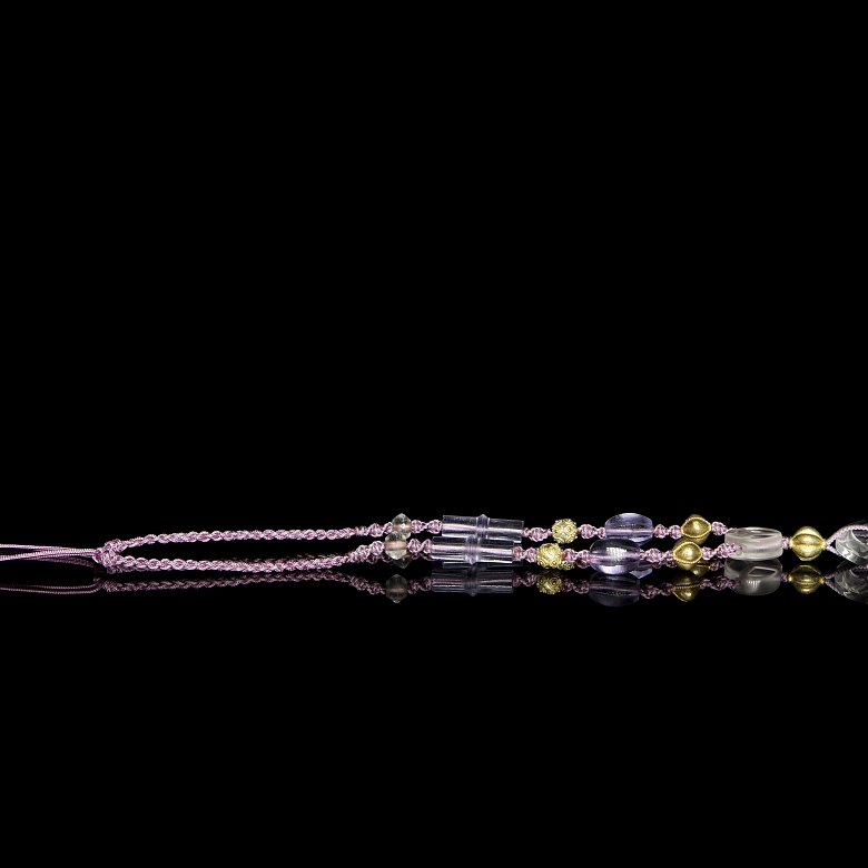 Collar con cuentas de cuarzo y bronce dorado, periodo Reinos Combatientes