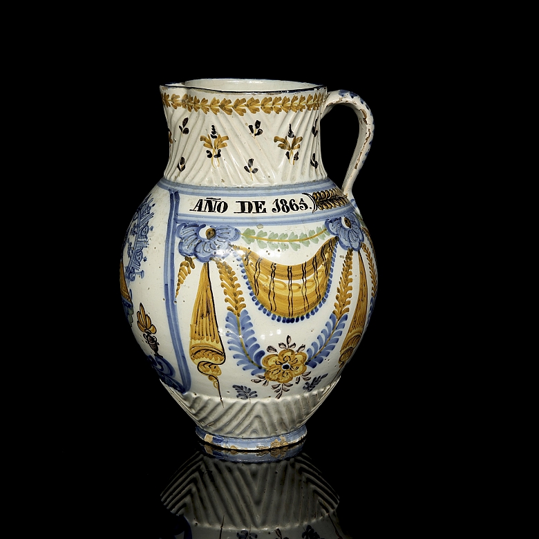 Ceramic jug from Talavera de la Reina, Modesta Diaz, 1865