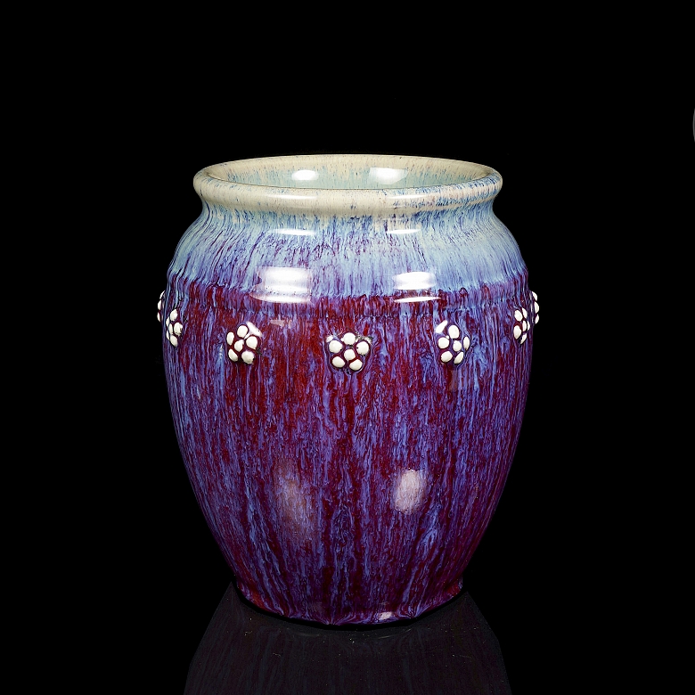 Ceramic vase with flambé glaze “Flowers,” marked Qianlong