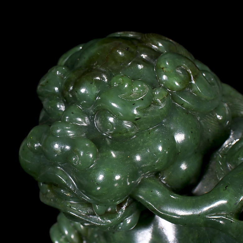 Pareja de figuras de jade verde espinaca 