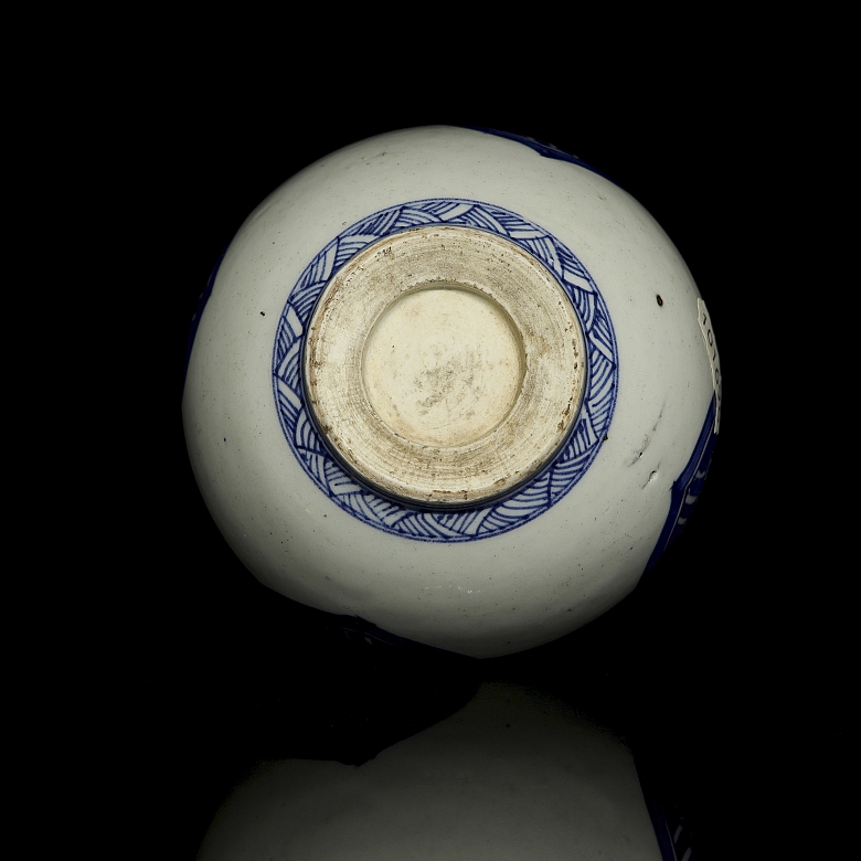 Blue and white porcelain bottle with floral motifs, Qing dynasty - 3